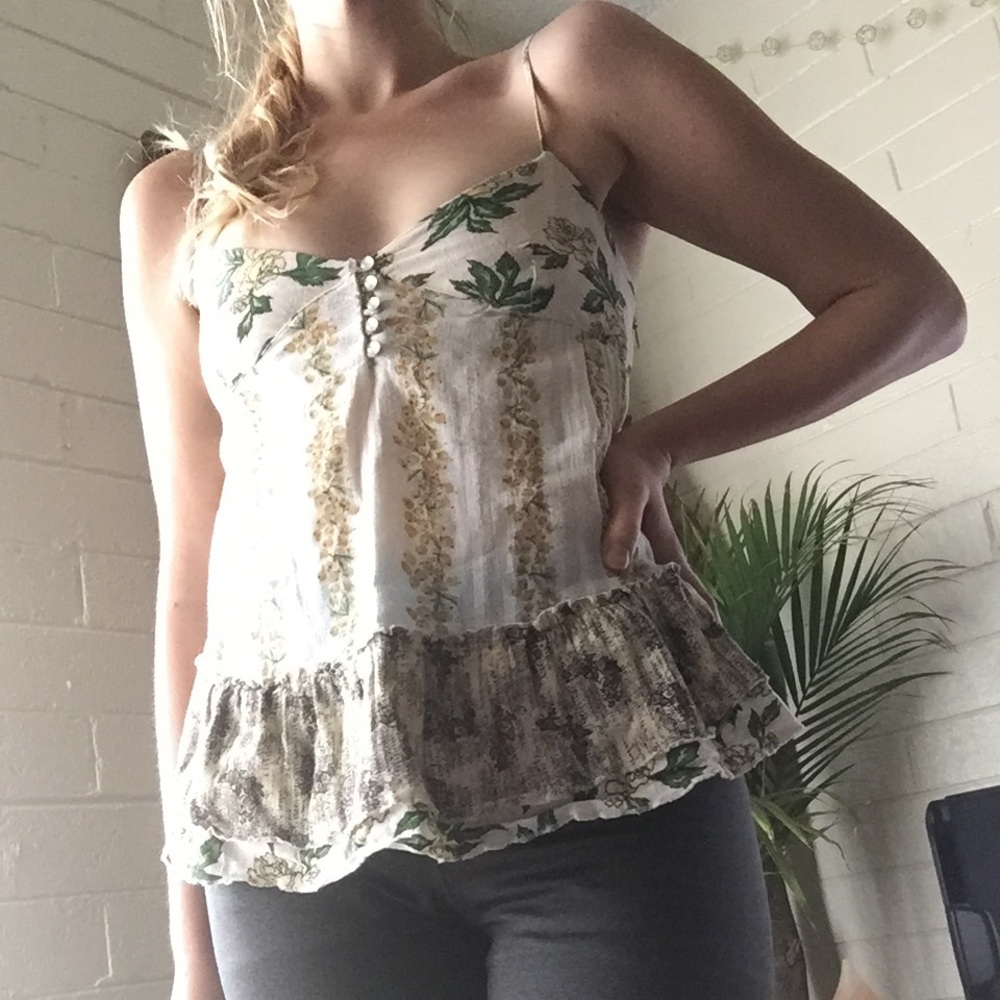 Free People Sleeveless Top Multi Floral Pattern